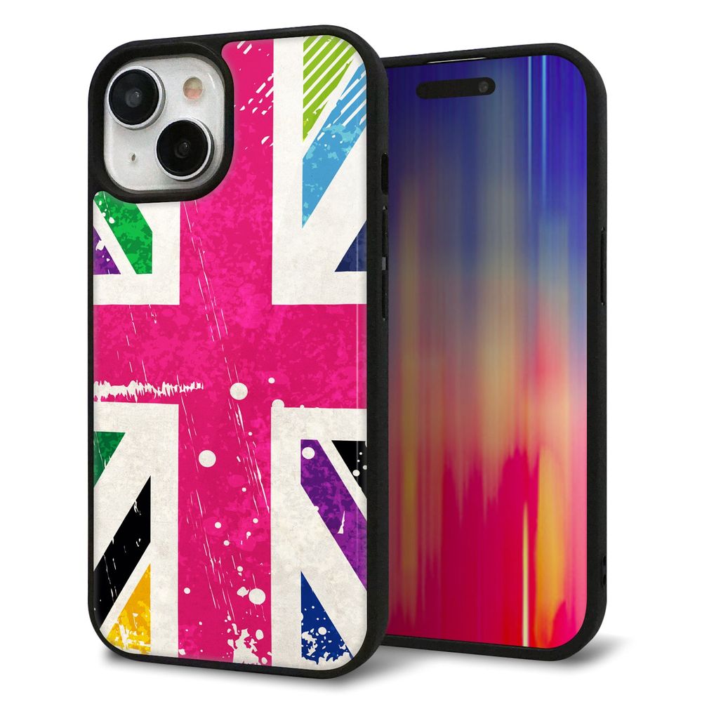 iPhone 15 強化ガラス＆TPUスマホケース ガラプリ【SC806 ユニオンジャック ピンクビンテージ】