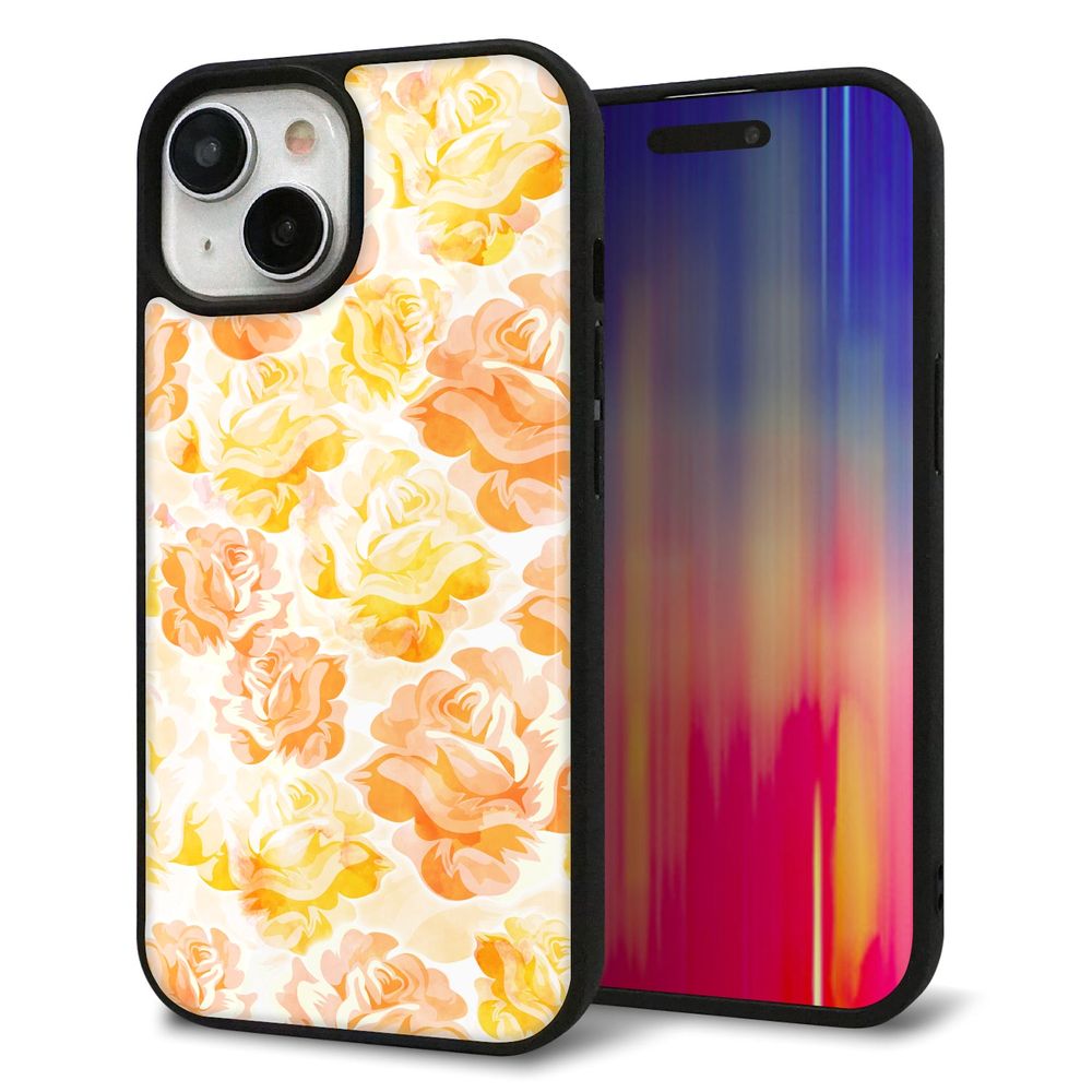 iPhone 15 強化ガラス＆TPUスマホケース ガラプリ【SC931 ローズ イエロー】