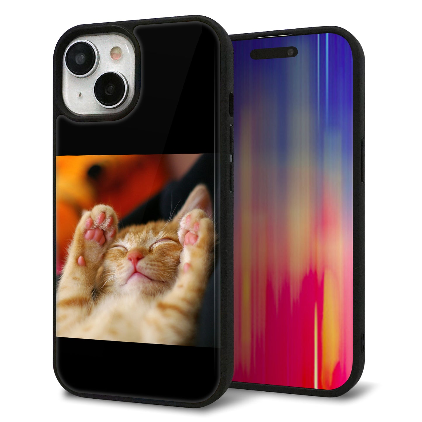 iPhone 15 強化ガラス＆TPUスマホケース ガラプリ【VA804 爆睡するネコ】
