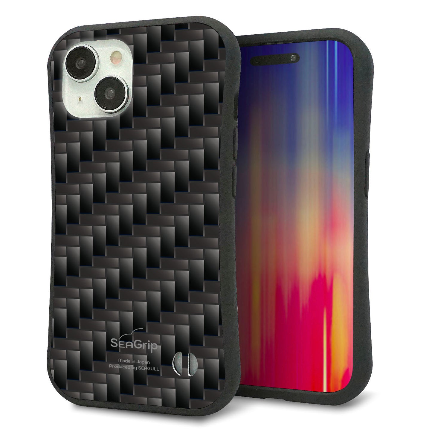 iPhone 15 スマホケース 「SEA Grip」 グリップケース Sライン 【461 カーボン】 UV印刷