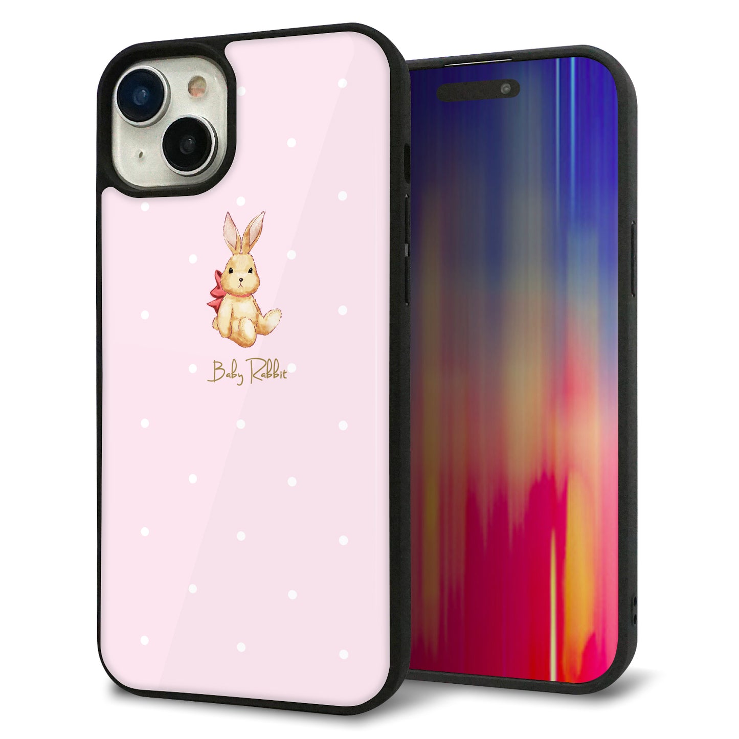 iPhone 15 Plus 強化ガラス＆TPUスマホケース ガラプリ【SC978 Baby Rabbit ピンク ガラプリ】