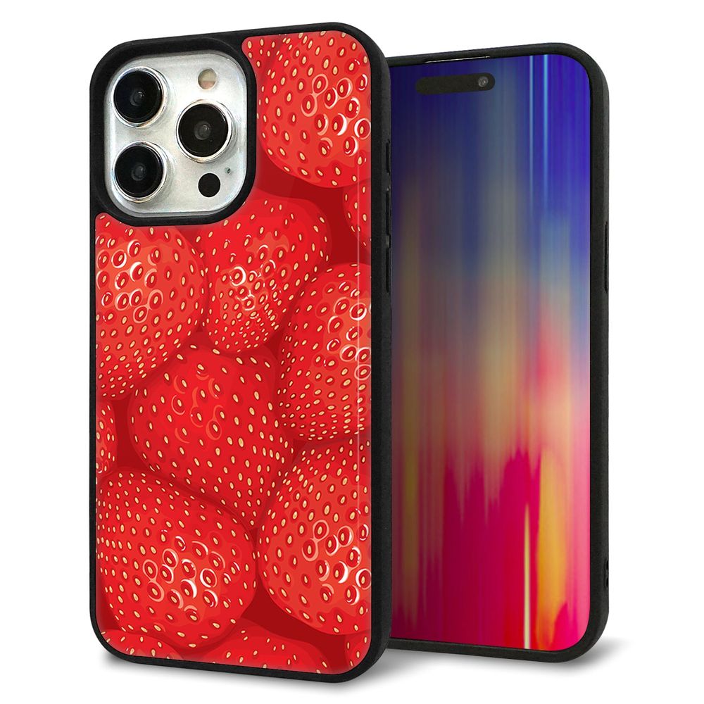 iPhone 15 Pro Max 強化ガラス＆TPUスマホケース ガラプリ【444 ストロベリーウォール】