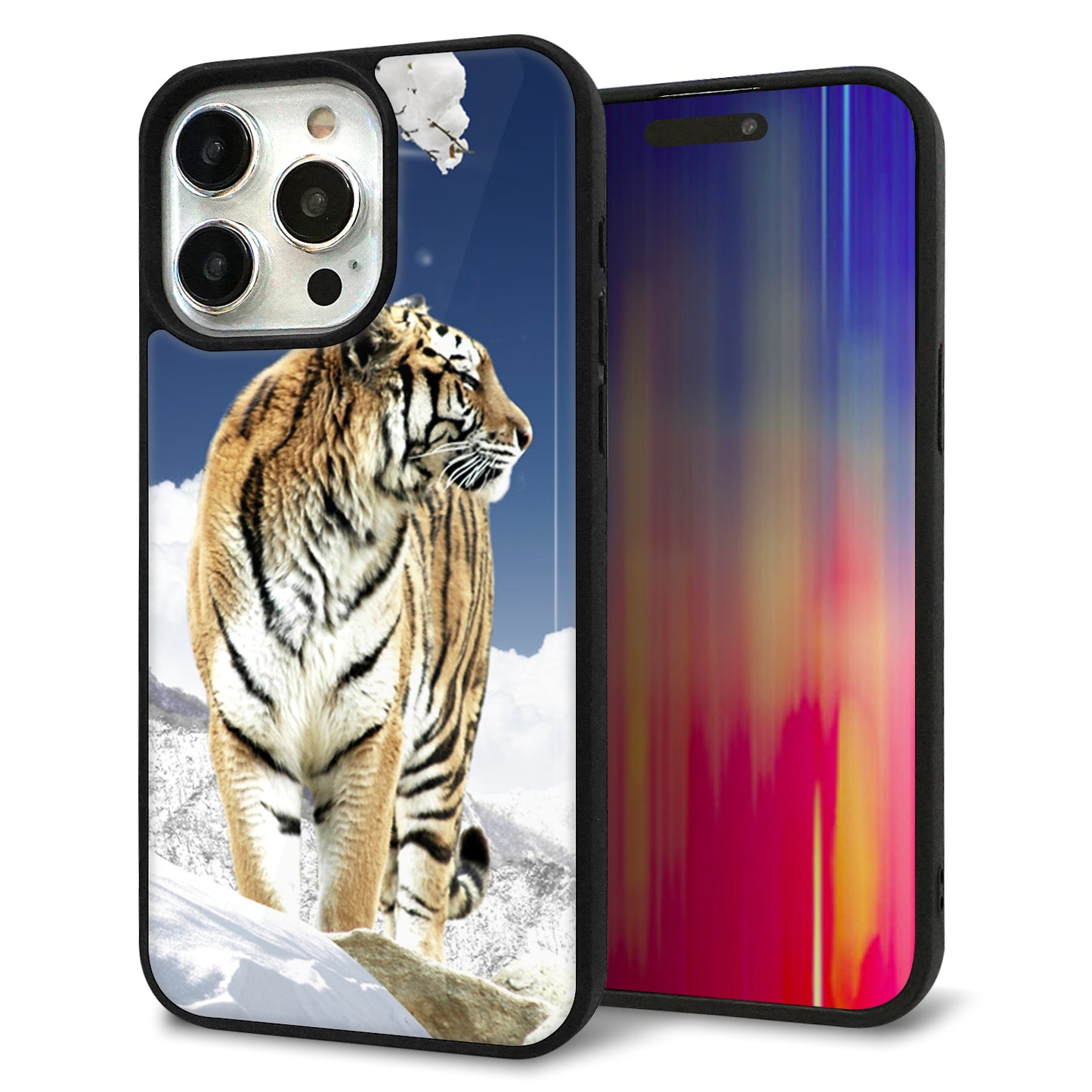 iPhone 15 Pro Max 強化ガラス＆TPUスマホケース ガラプリ【793 雪山の虎】