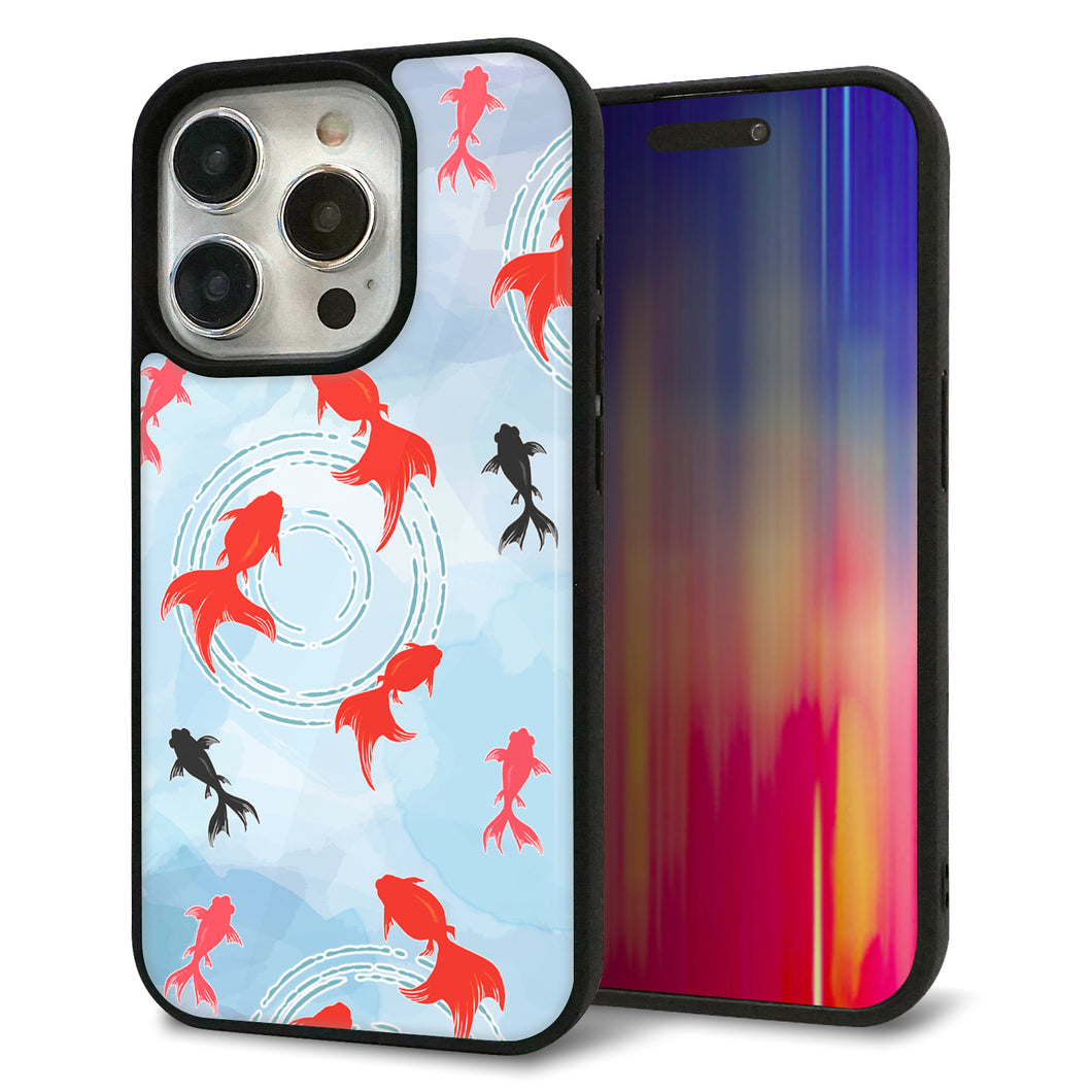 iPhone 15 Pro 強化ガラス＆TPUスマホケース ガラプリ【HA226 金魚 水彩 ブルー】