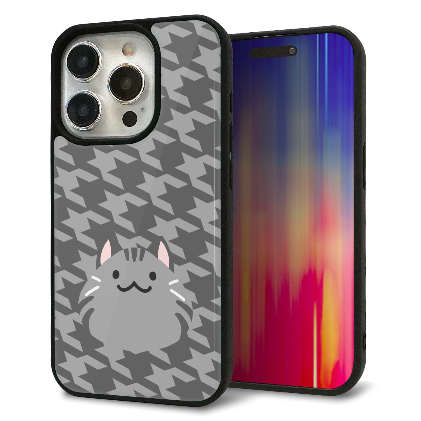 iPhone 15 Pro 強化ガラス＆TPUスマホケース ガラプリ【HA246 もちねこ サバトラ】