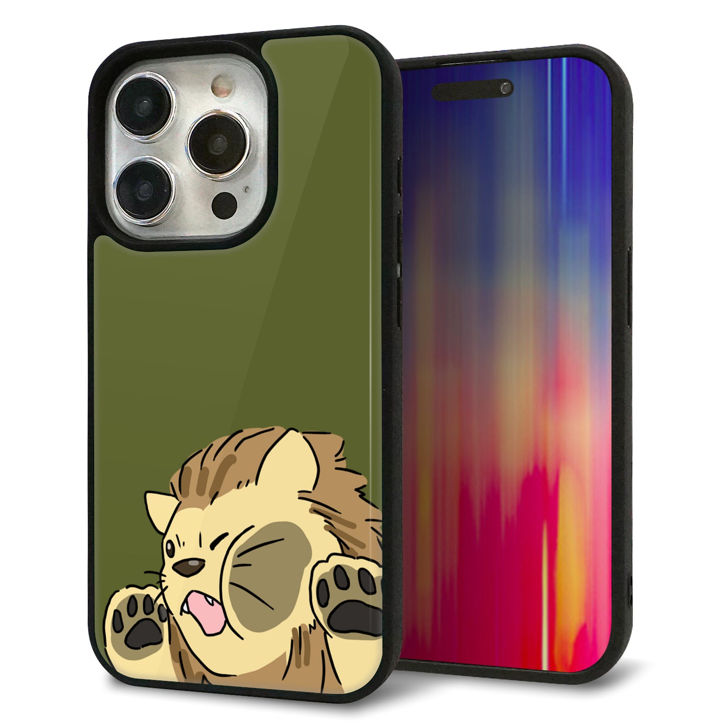 iPhone 15 Pro 強化ガラス＆TPUスマホケース ガラプリ【HA304 むぎゅっとライオン】
