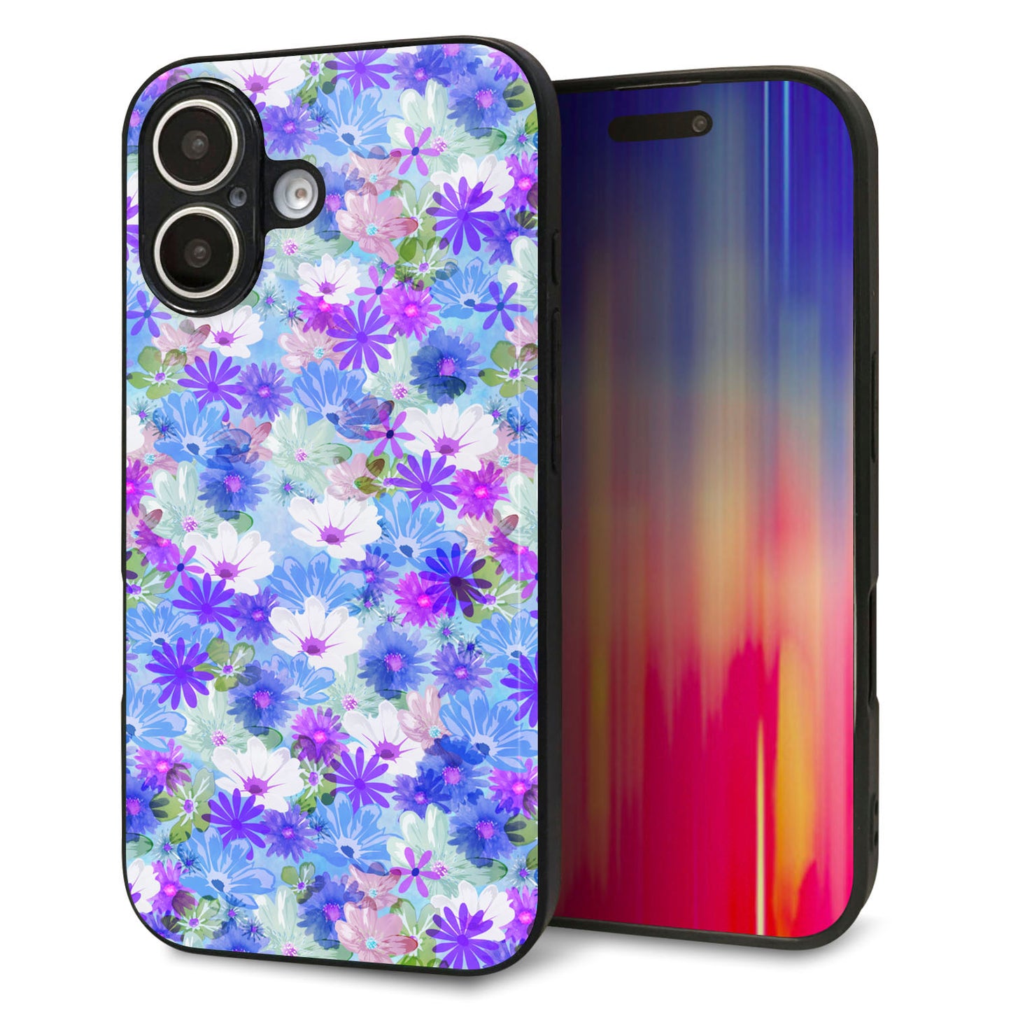 iPhone 16 強化ガラス＆TPUスマホケース ガラプリ【SC875 リバティプリント プレスドフラワー（ブルー）】