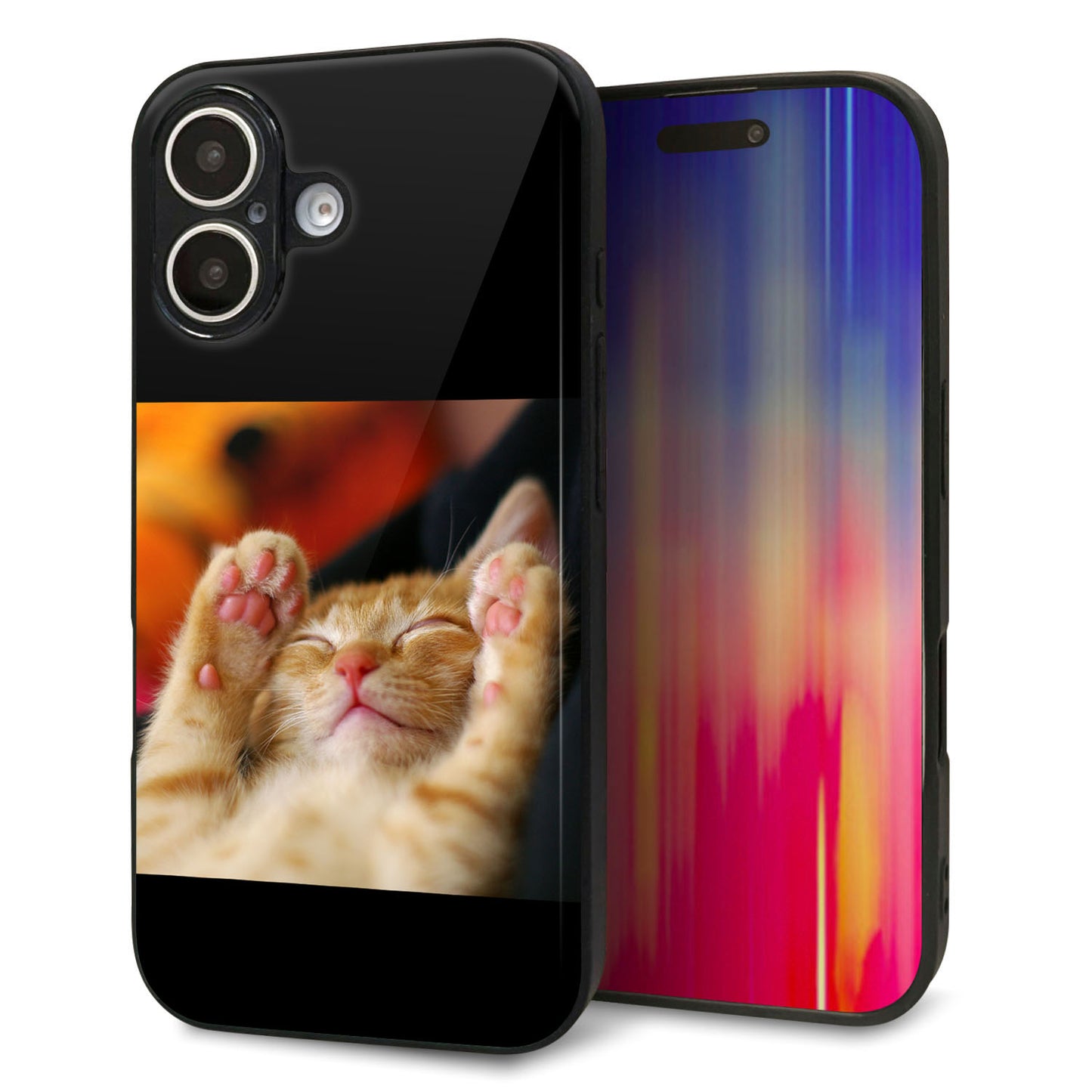 iPhone 16 強化ガラス＆TPUスマホケース ガラプリ【VA804 爆睡するネコ】