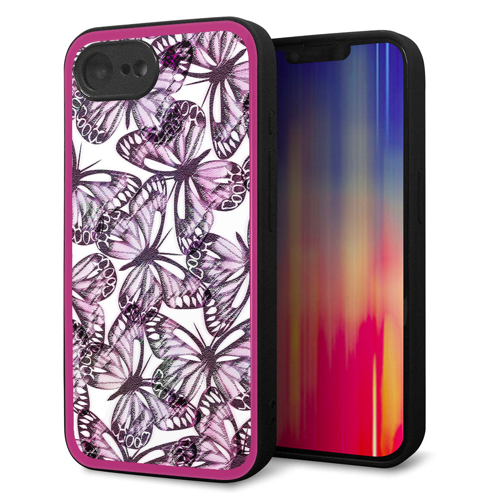 iPhone 16e 強化ガラス＆TPUスマホケース ガラプリ【SC904 ガーデンバタフライ ピンク】