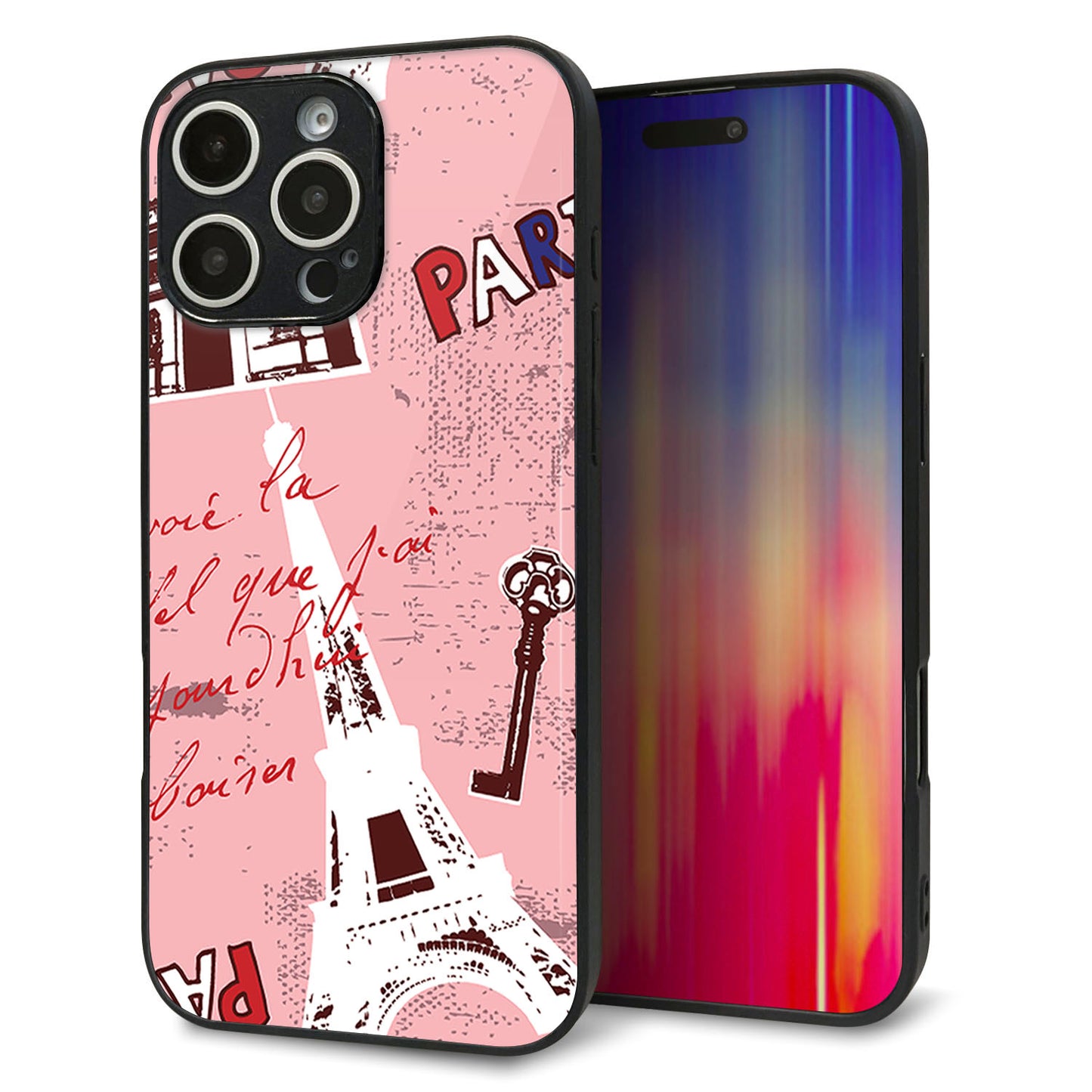 iPhone 16 Pro Max 強化ガラス＆TPUスマホケース ガラプリ【EK813 ビューティフルパリレッド】