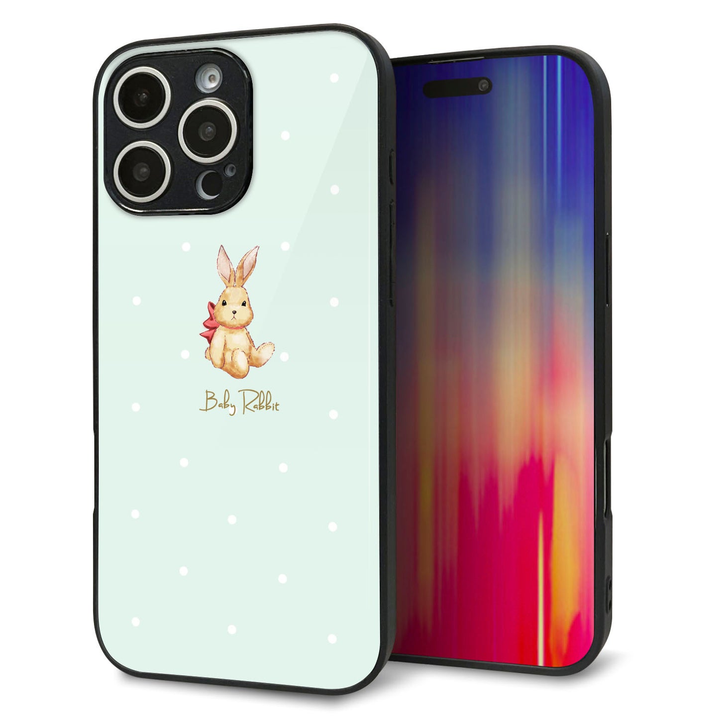 iPhone 16 Pro Max 強化ガラス＆TPUスマホケース ガラプリ【SC979 Baby Rabbit グリーン ガラプリ】