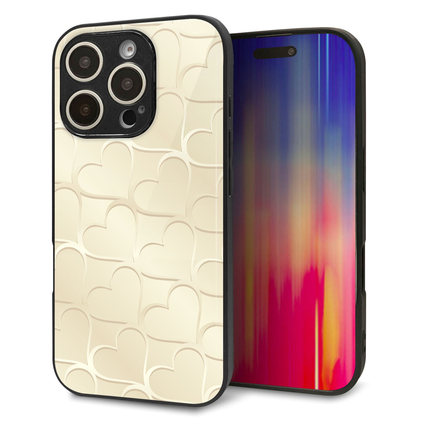 iPhone 16 Pro 強化ガラス＆TPUスマホケース ガラプリ【630 かくれハート】