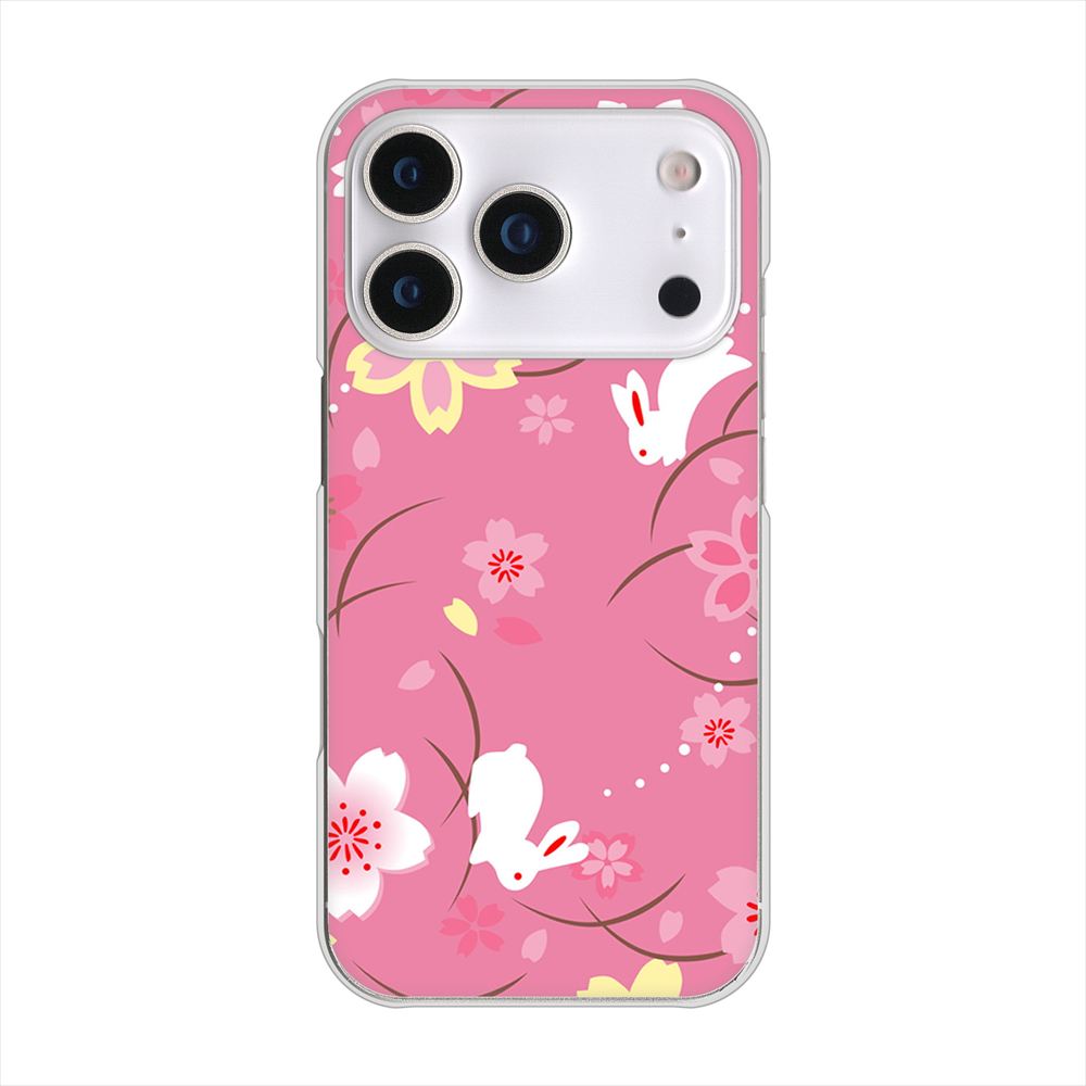 iPhone 18 Pro 高画質仕上げ 背面印刷 ハードケース 【149 桜と白うさぎ】