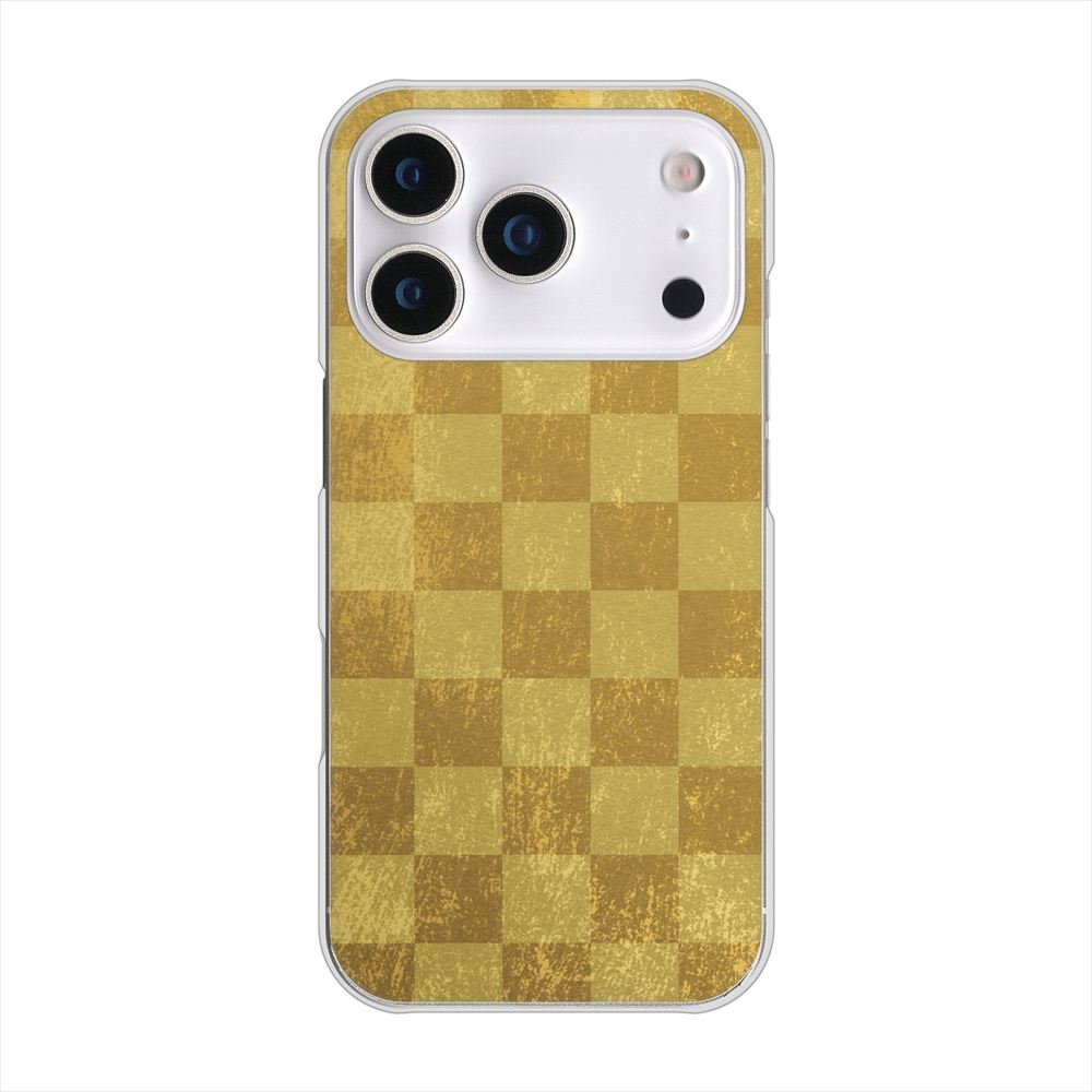 iPhone 18 Pro 高画質仕上げ 背面印刷 ハードケース 【619 市松模様-金（骨董風に傷んだイメージ）】
