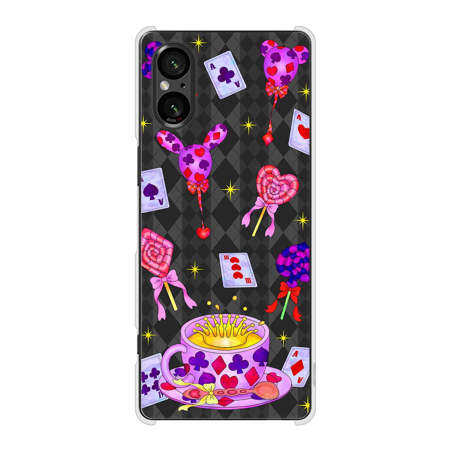 Xperia 5 V SOG12 au むかいあぐる トランプティー ハードケース 背面印刷