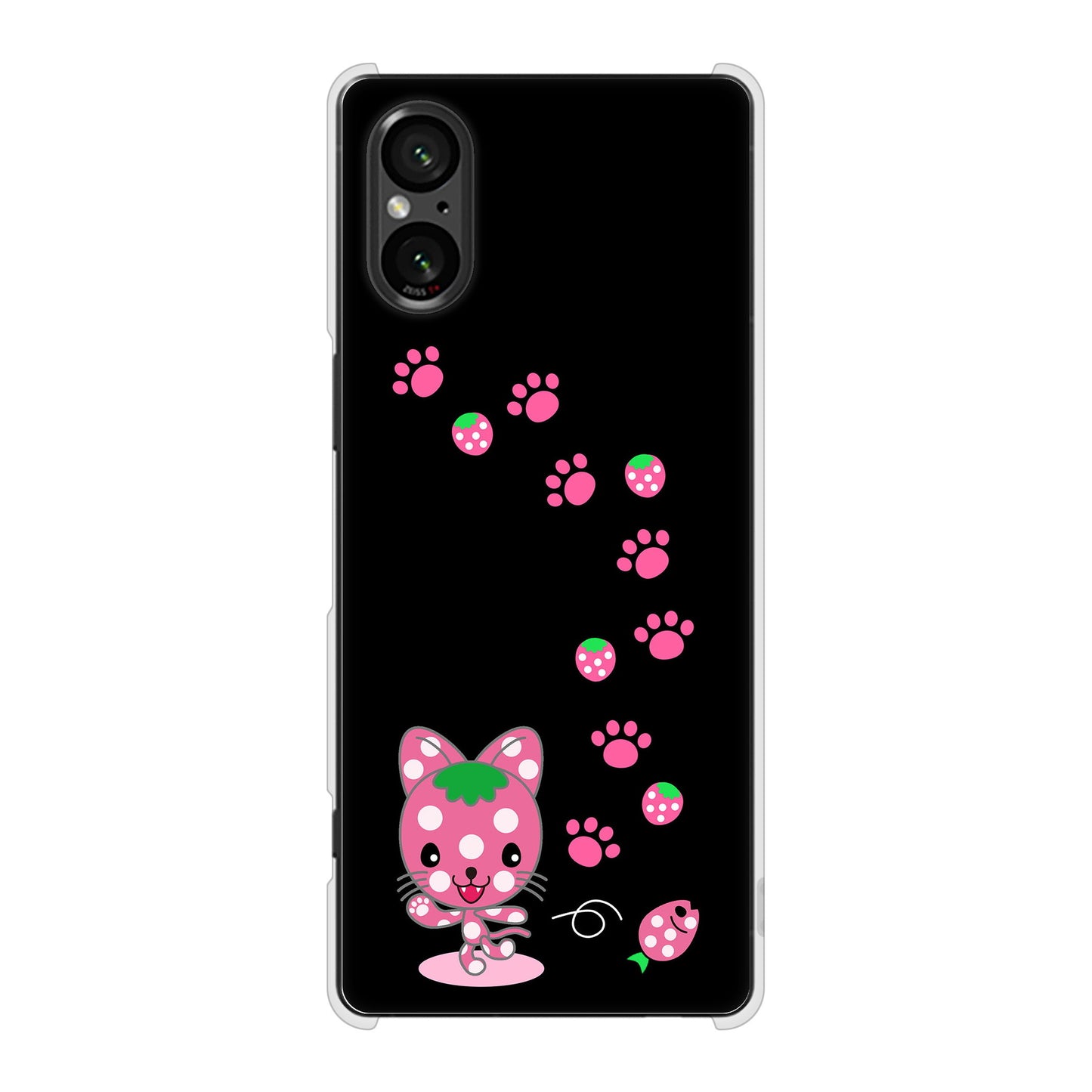 Xperia 5 V SOG12 au むかいあぐる イチゴ猫のにゃんベリー ハードケース 背面印刷