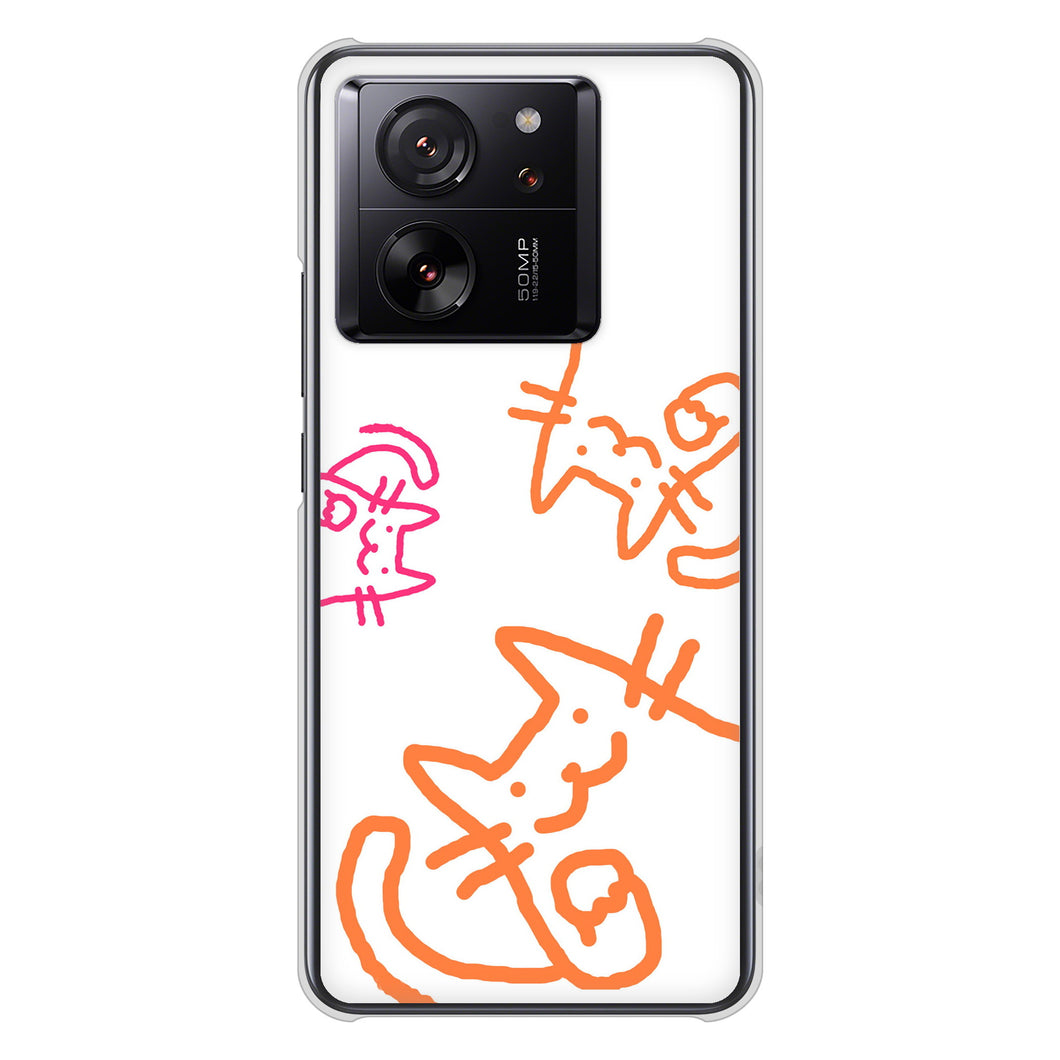 Xiaomi 13T XIG04 au 1098 手まねきする3匹のネコ ハードケース 背面印刷