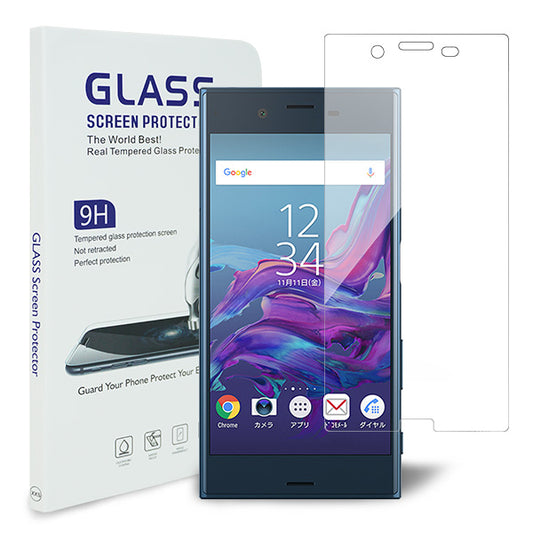 Xperia XZ 601SO SoftBank 強化ガラス液晶保護フィルム 0.5mm 表面硬度9H 衝撃吸収 指紋防止 防水