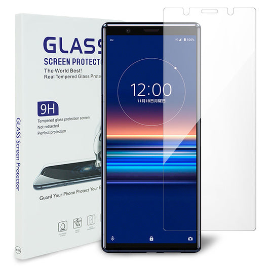 Xperia 5 901SO SoftBank 強化ガラス液晶保護フィルム 0.5mm 表面硬度9H 衝撃吸収 指紋防止 防水