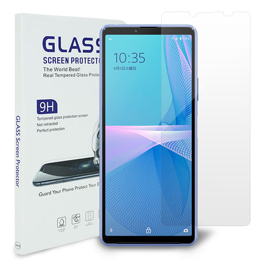Xperia 10 III SOG04 au 強化ガラス液晶保護フィルム 0.5mm 表面硬度9H 衝撃吸収 指紋防止 防水