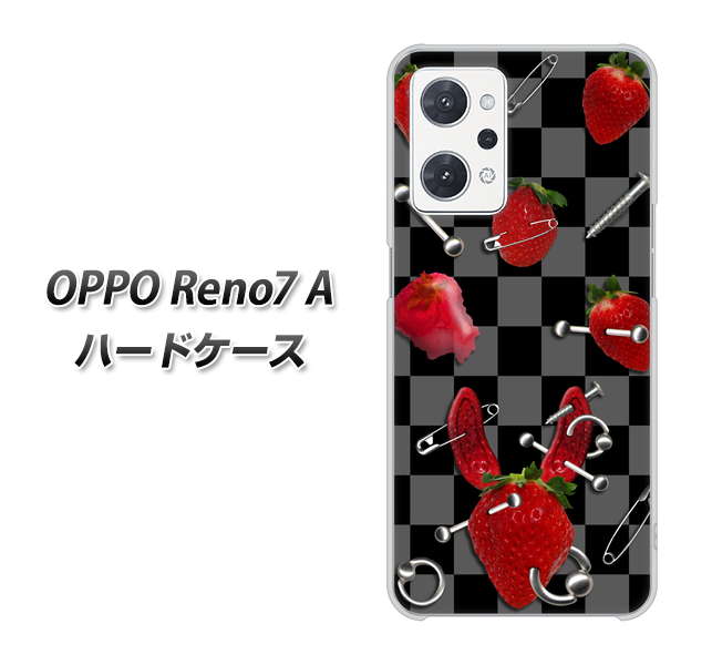 OPPO Reno7 A 高画質仕上げ 背面印刷 ハードケース【AG833 苺パンク（黒）】