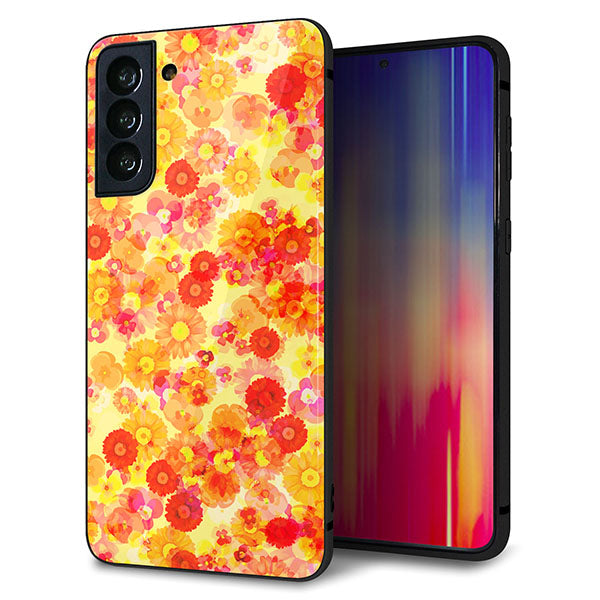 Galaxy S21+ 5G SCG10 au 強化ガラス＆TPUスマホケース ガラプリ【SC867 リバティプリント フルールドパルファン（イエロー）】