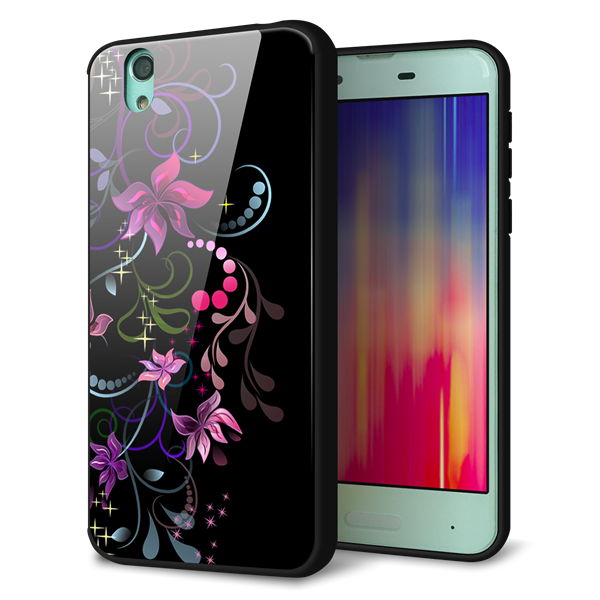 AQUOS sense SH-01K docomo 強化ガラス＆TPUスマホケース ガラプリ【263 闇に浮かぶ華】