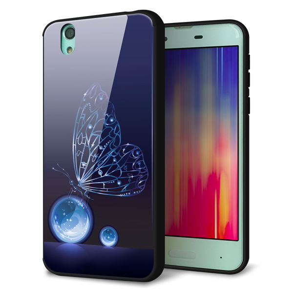 AQUOS sense SH-01K docomo 強化ガラス＆TPUスマホケース ガラプリ【418 神秘の蝶】