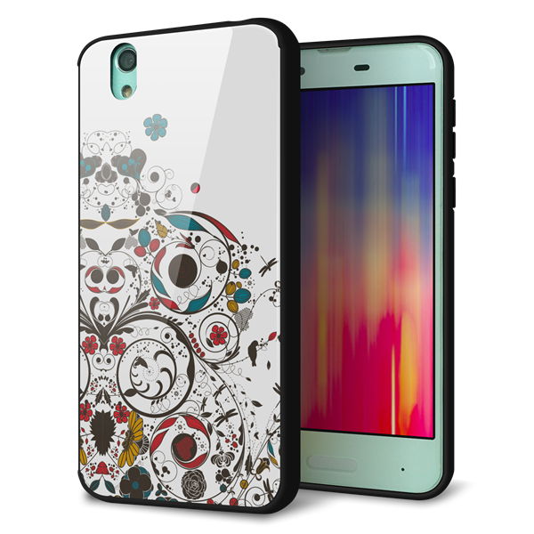 AQUOS sense SH-01K docomo 強化ガラス＆TPUスマホケース ガラプリ【EK908  カラフルな花と鳥】
