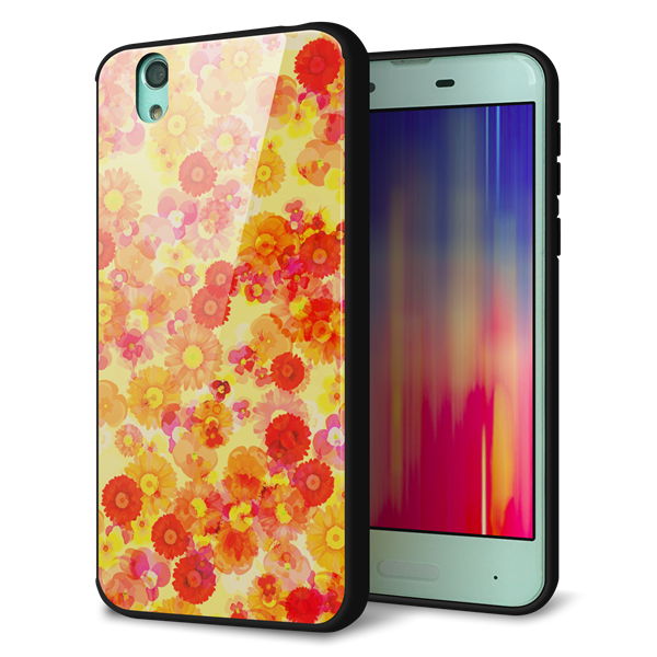 AQUOS sense SHV40 au 強化ガラス＆TPUスマホケース ガラプリ【SC867 リバティプリント フルールドパルファン（イエロー）】