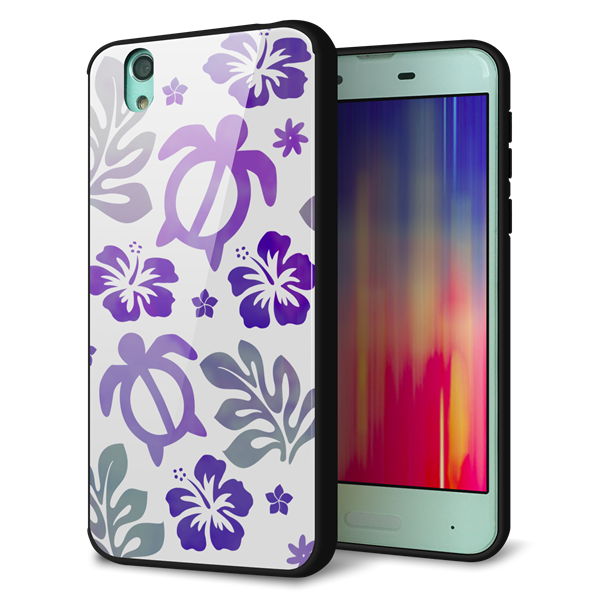 AQUOS sense SH-01K docomo 強化ガラス＆TPUスマホケース ガラプリ【SC878 ハワイアンアロハホヌ（パープル）】