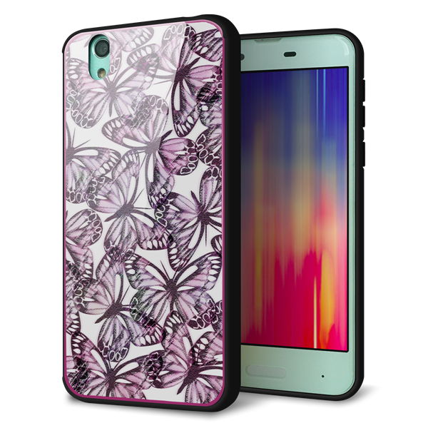 AQUOS sense SHV40 au 強化ガラス＆TPUスマホケース ガラプリ【SC904 ガーデンバタフライ ピンク】