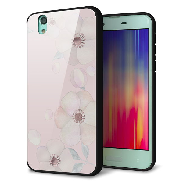 AQUOS sense SH-01K docomo 強化ガラス＆TPUスマホケース ガラプリ【SC949 ドゥ・フルール（オフピンク）】