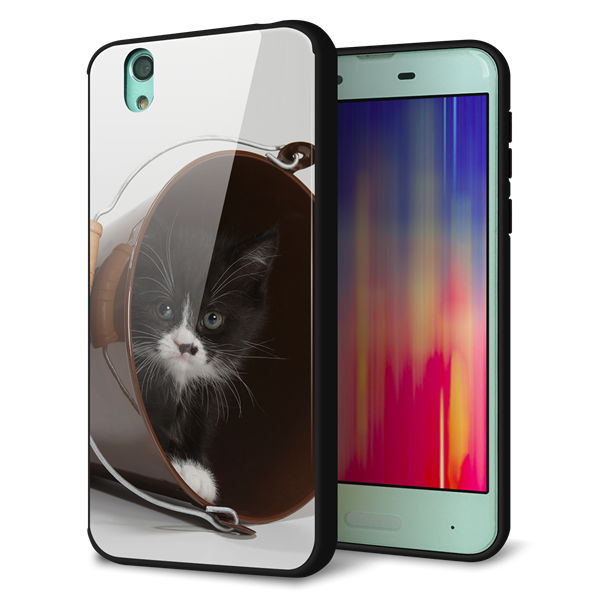 AQUOS sense SH-01K docomo 強化ガラス＆TPUスマホケース ガラプリ【VA800 ネコとバケツ】