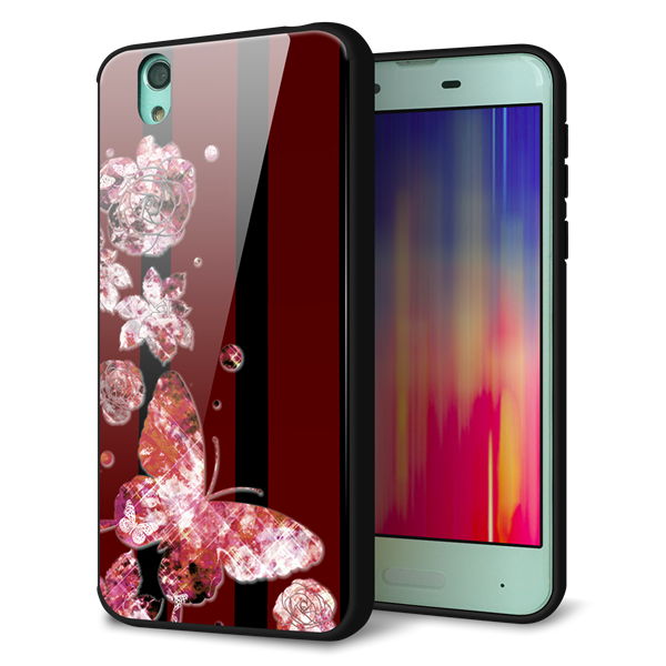 AQUOS sense SH-01K docomo 強化ガラス＆TPUスマホケース ガラプリ【VA814 宝石と蝶】