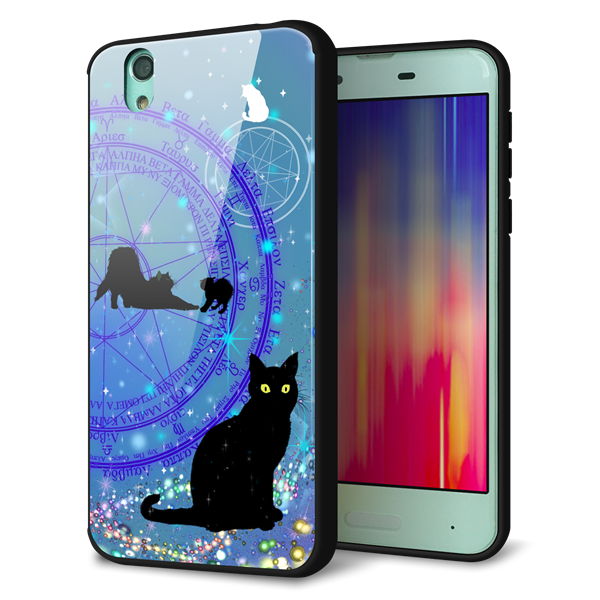 AQUOS sense SHV40 au 強化ガラス＆TPUスマホケース ガラプリ【YJ327 魔法陣猫 キラキラ　かわいい】